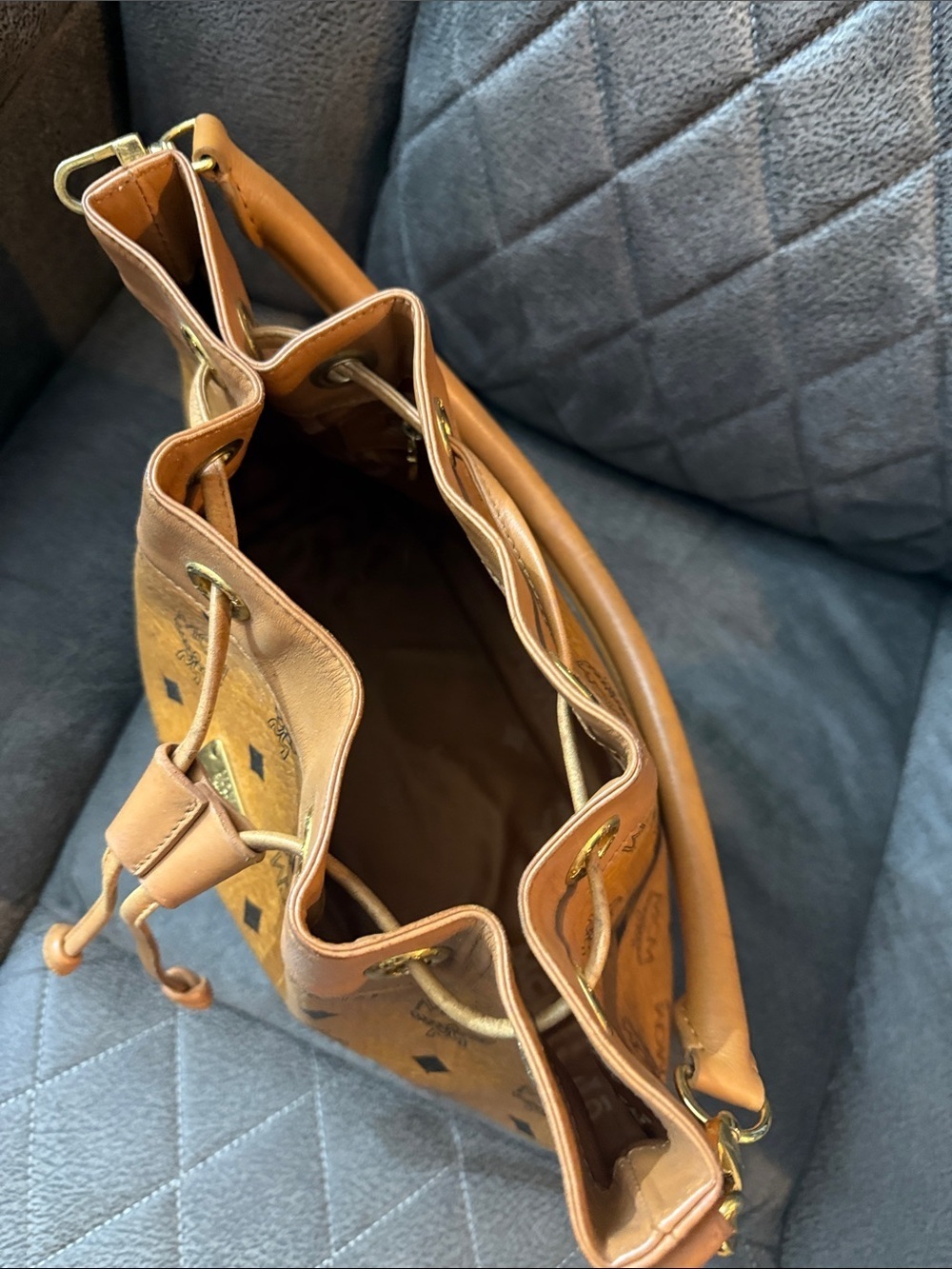 MCM Cognac Visetos Drawstring Bucket Shoulder Bag - Picture 7 of 8